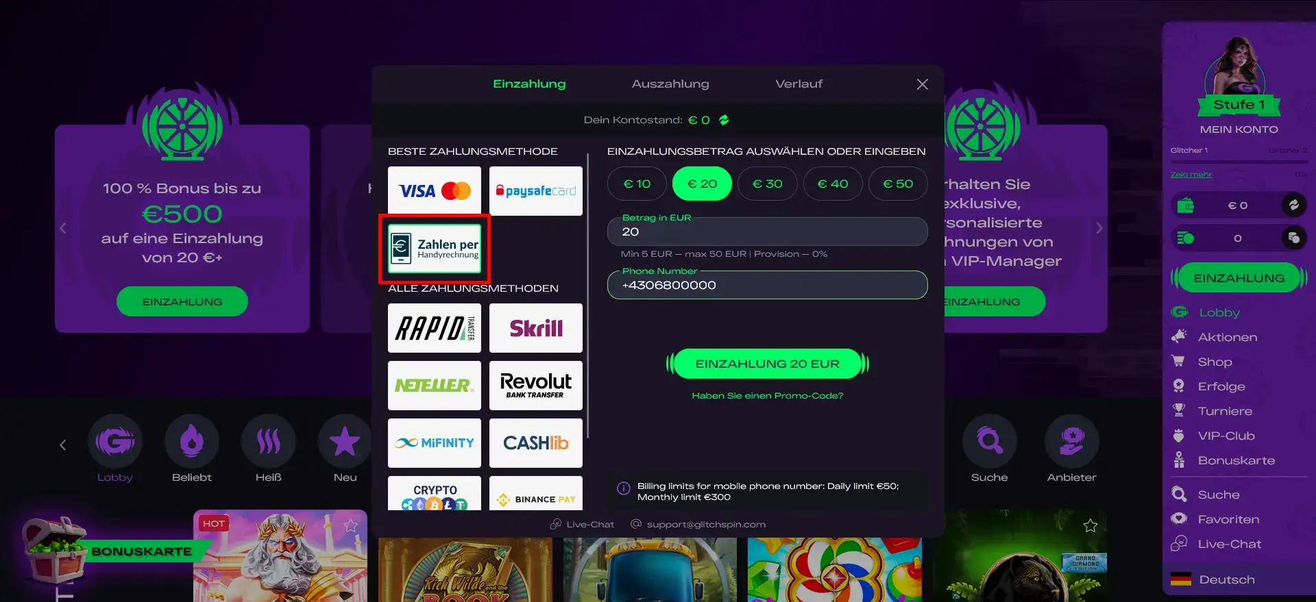 GlitchSpin Casino als modernes Handyrechnung Casino GlitchSpin Casino Handyzahlung